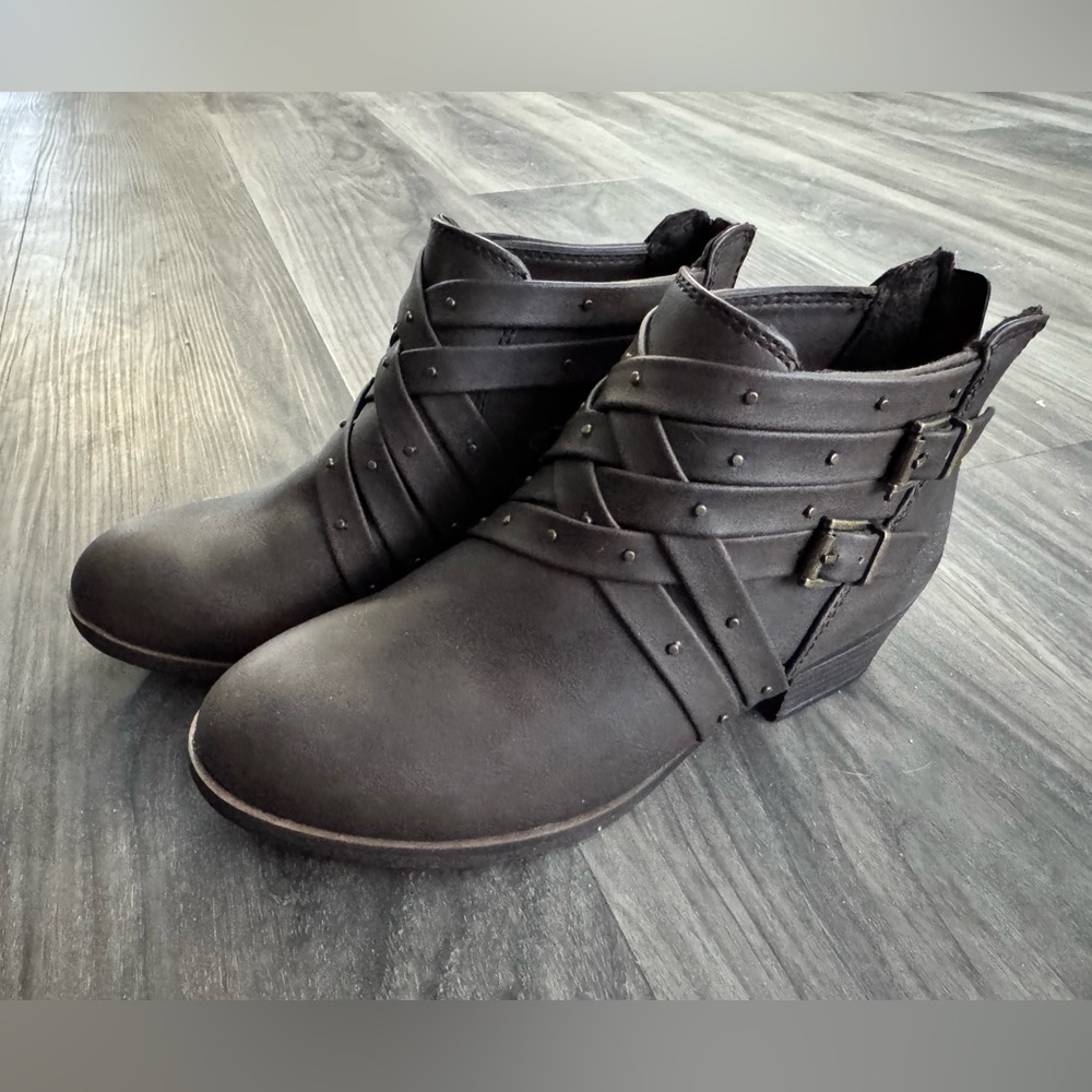 SO Dark Brown Ankle Booties with Buckle Detail